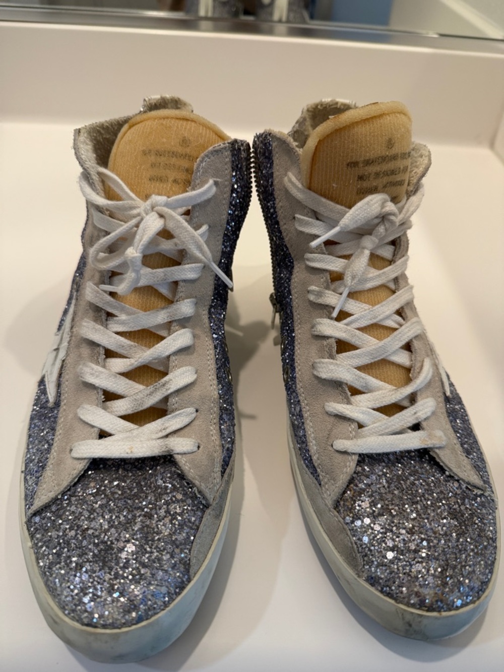 Women's Glitter High-Top Athletic Sneakers - Silver Blue